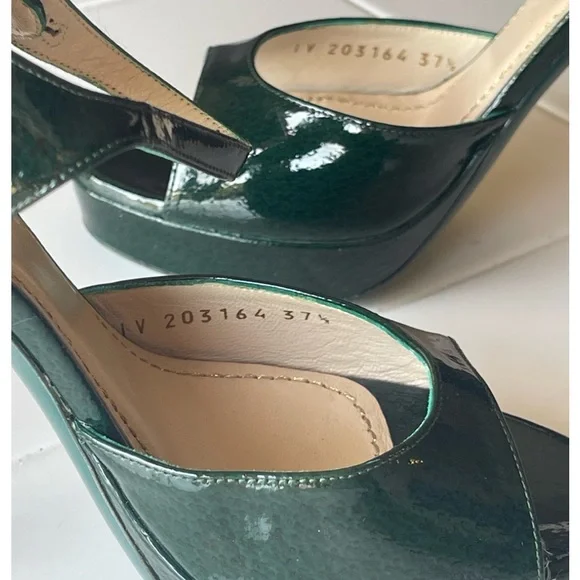SOLD !!!YVES SAINT LAURENT BOTTLE GREEN PLATFORM STRAPPY HEELS SIZE 7.5 - Picture 3 of 6